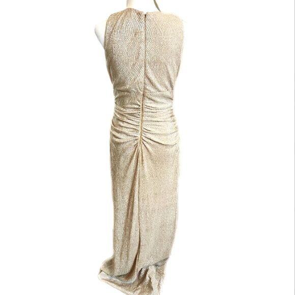 R&M Richards gold metallic sleeveless beaded floor-length formal gown dress 8 - Picture 3 of 8